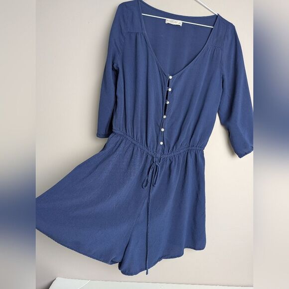 Abercrombie & Fitch Navy Blue Romper Women’s Button Front Shorts Sz L - Picture 2 of 6